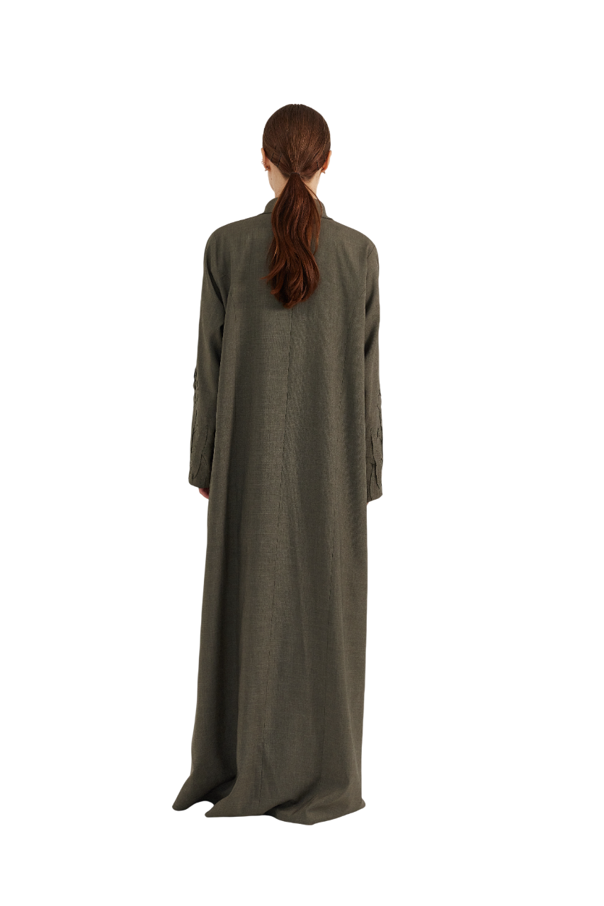 Floral Appliqué Linen Abaya
