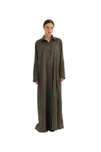 Floral Appliqué Linen Abaya